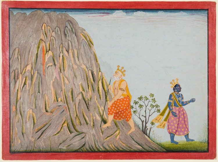 King Muchukunda Enters the Realm of Mount Gandhamadana to Attain Salvation, from the “Fifth Basohli Bhagavata Purana”