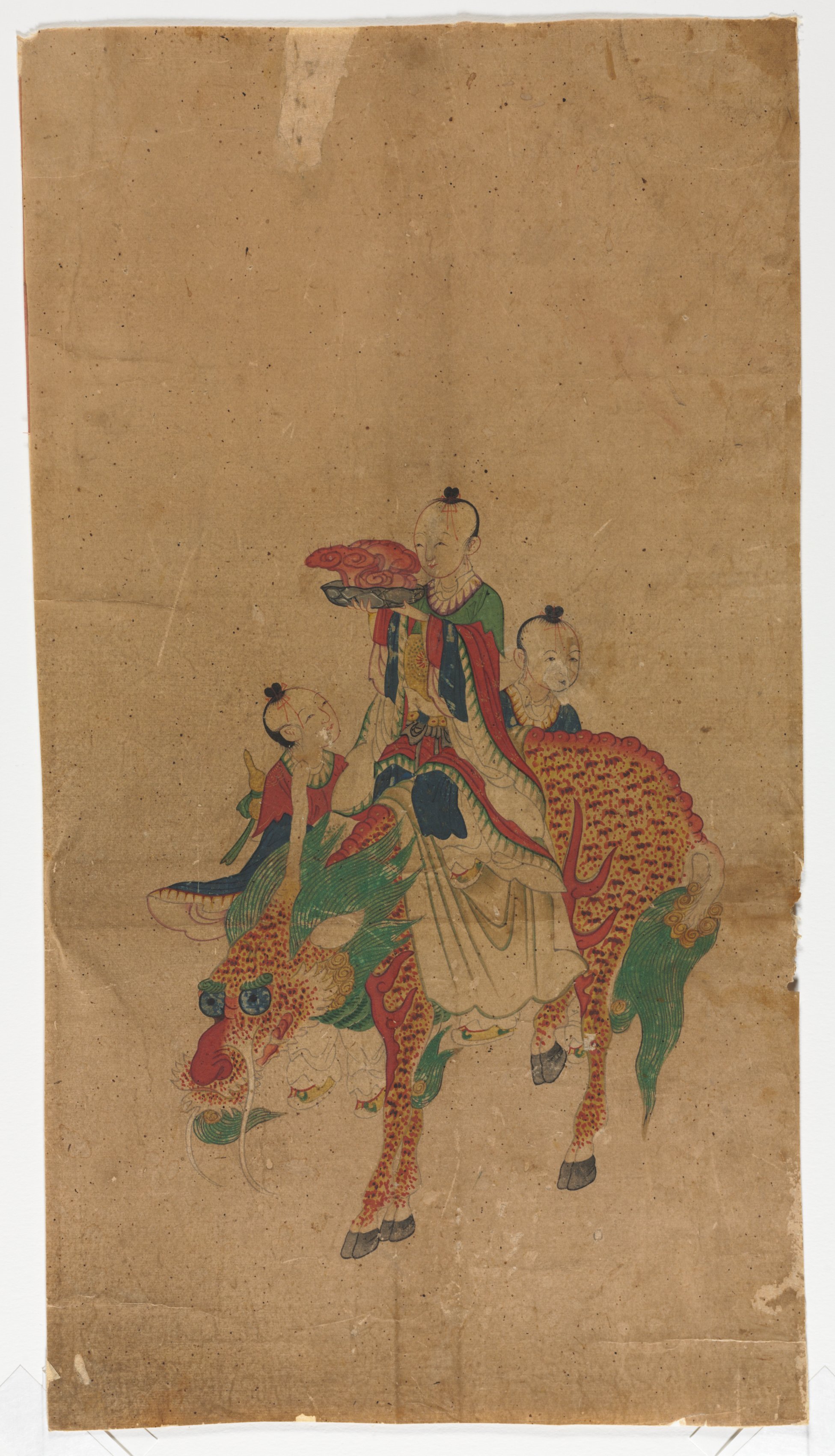 Daoist Immortal on a Qilin and Two Attendants