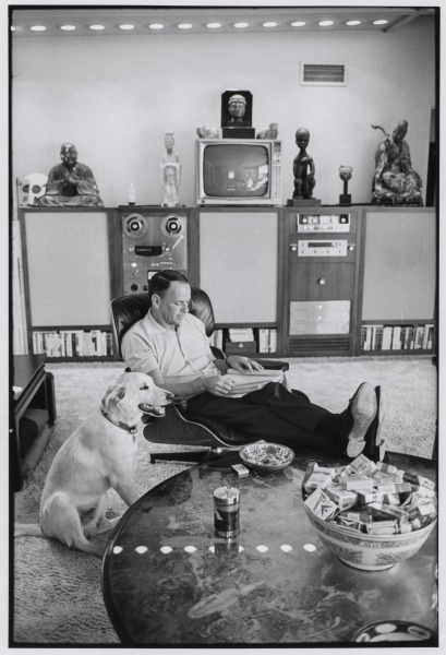 Frank Sinatra Reads in His Living Room As His Dog Ringo Sits Beside Him, Palm Springs, California