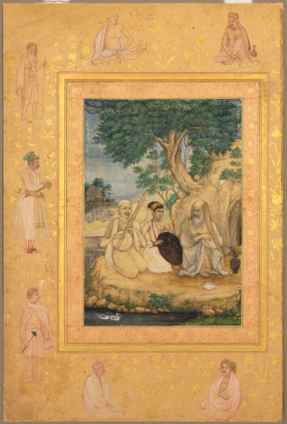 Page from the Late Shah Jahan Album: Prince and Ascetics