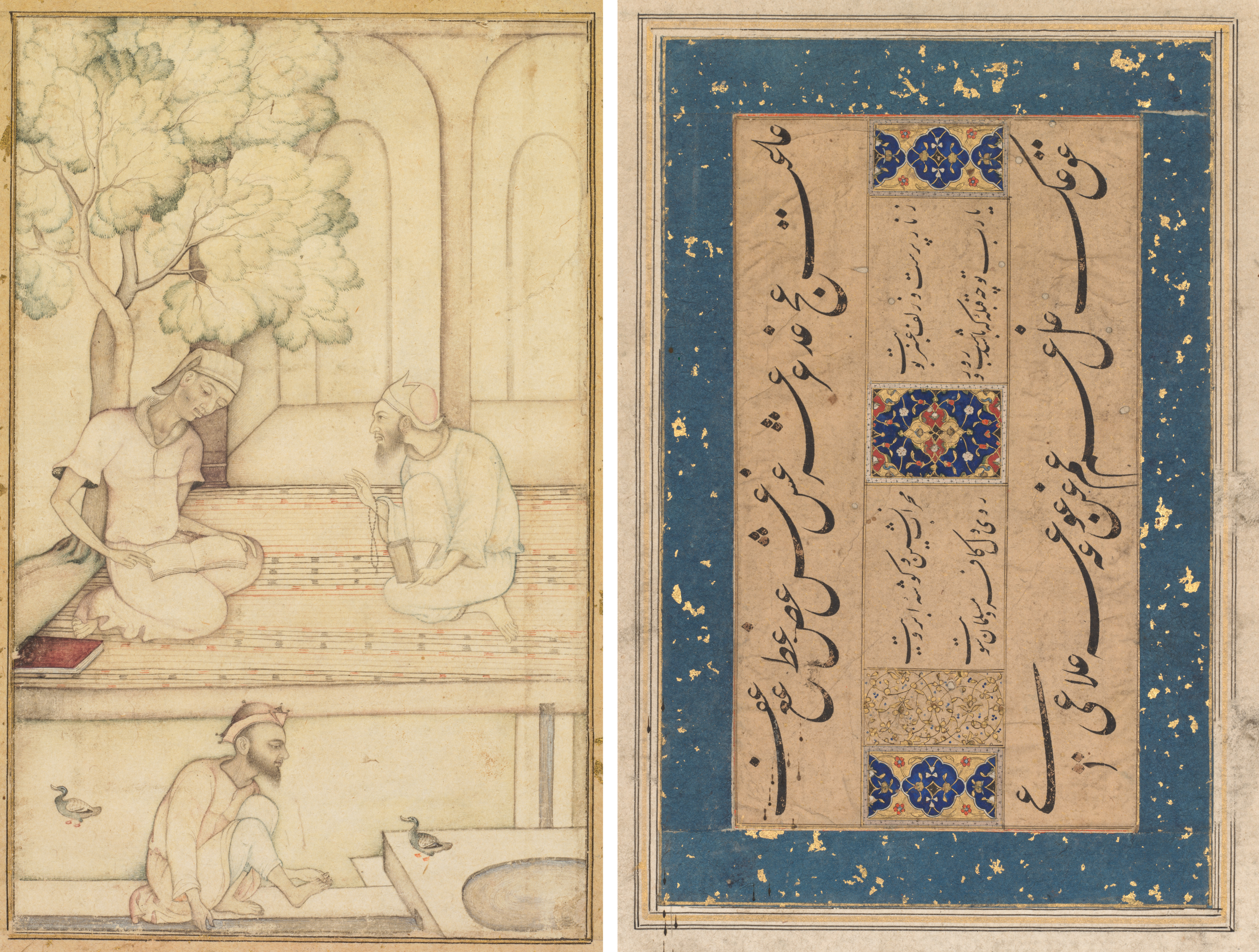 Kabir and Two Followers on a Terrace (recto); Calligraphy (verso)