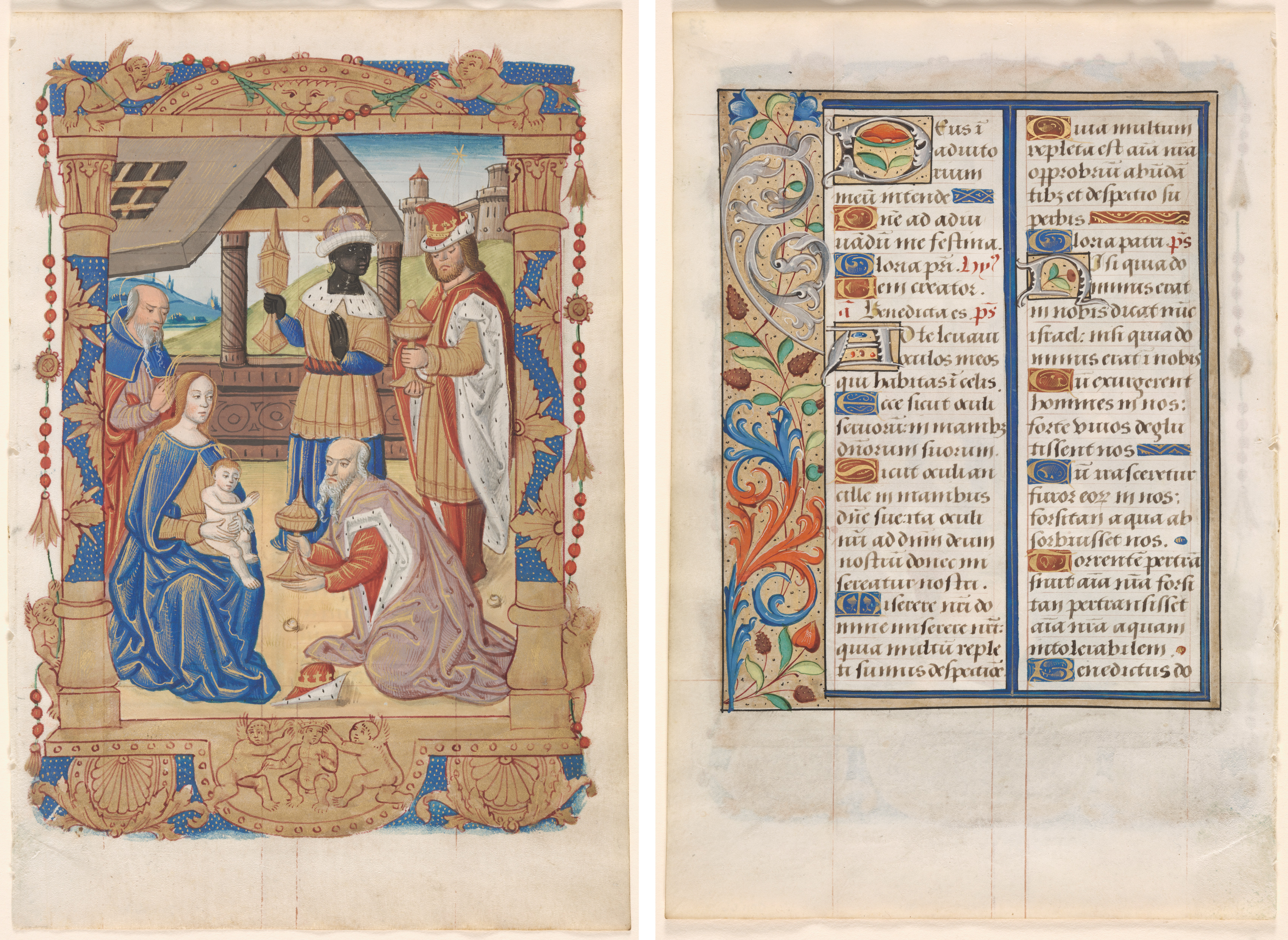 Leaf from a Book of Hours: Adoration of the Magi (recto) and Text with Illustrated Border (verso) (3 of 3 Excised Leaves)