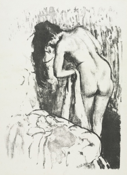 Nude Woman Standing, Drying Herself