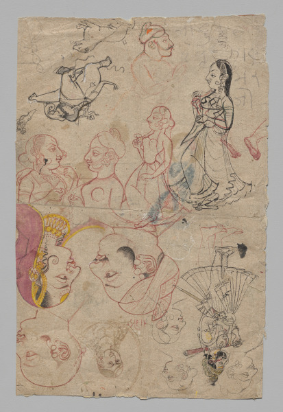 Page of Sketches with a Portrait of Sri Maharaj Chatter Singhji