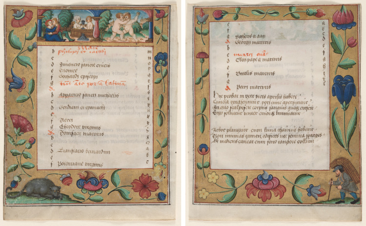 Leaf from a Psalter and Prayerbook: Calendar Page with Labors (recto) and Calendar Page with Peasant (verso)