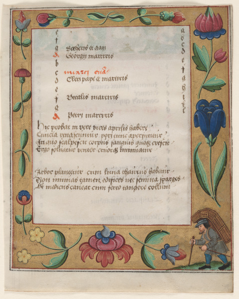 Leaf from a Psalter and Prayerbook: Calendar Page with Peasant (verso)