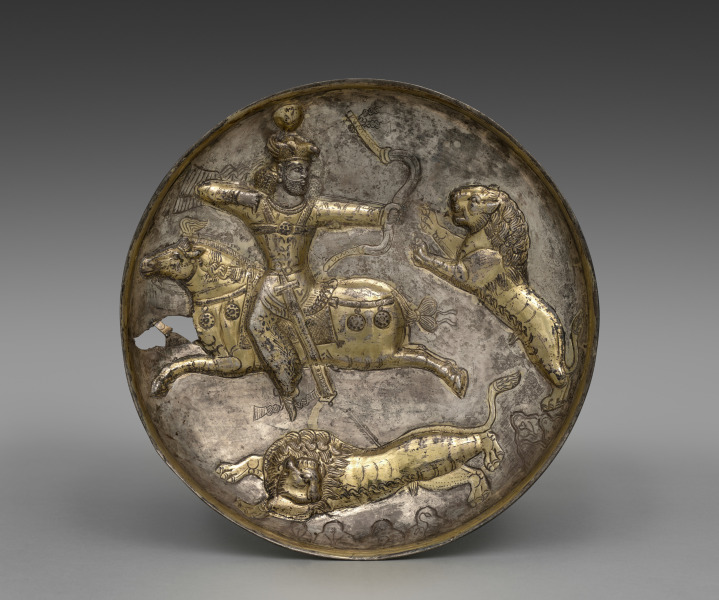Dish with King Hormizd II or Hormizd III Hunting Lions