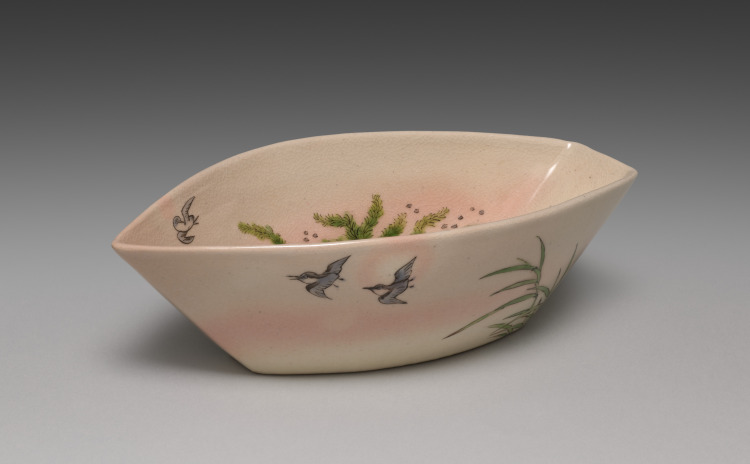 Boat-Shaped Bowl with Plovers