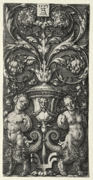 A Vase between Two Chimeric Figures