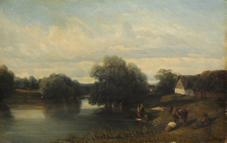 Cottage by the River with Washerwomen