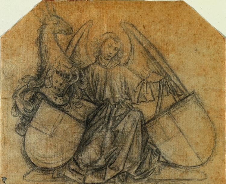 An Angel Supporting Two Escutcheons
