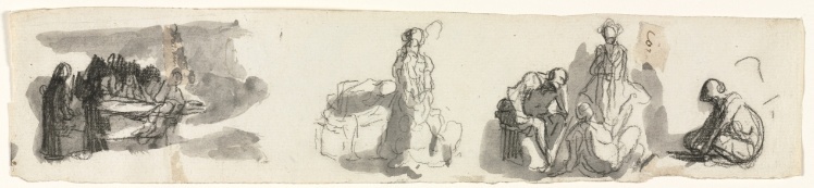 Sheet of Studies with a Group of Four Figures to the Right (recto)