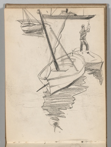 Sketchbook, Spain: Page 35: Boats with Figure, c. 1922