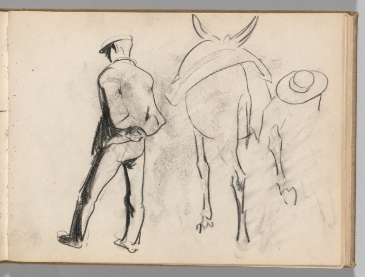 Sketchbook, Spain: Page 58, Study of Two Men and a Donkey