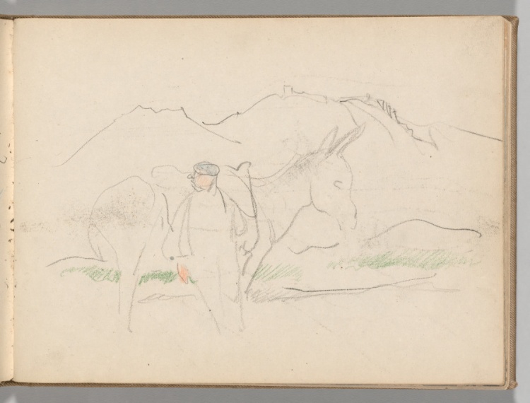 Sketchbook, Spain: Page 76, Figure with Donkey and Landscape