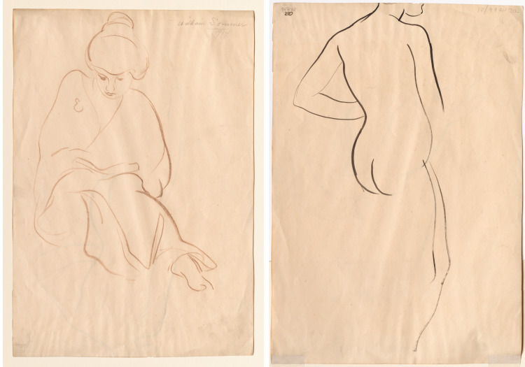 Sketches of Seated Woman in Kimono (recto) Standing Nude (verso)