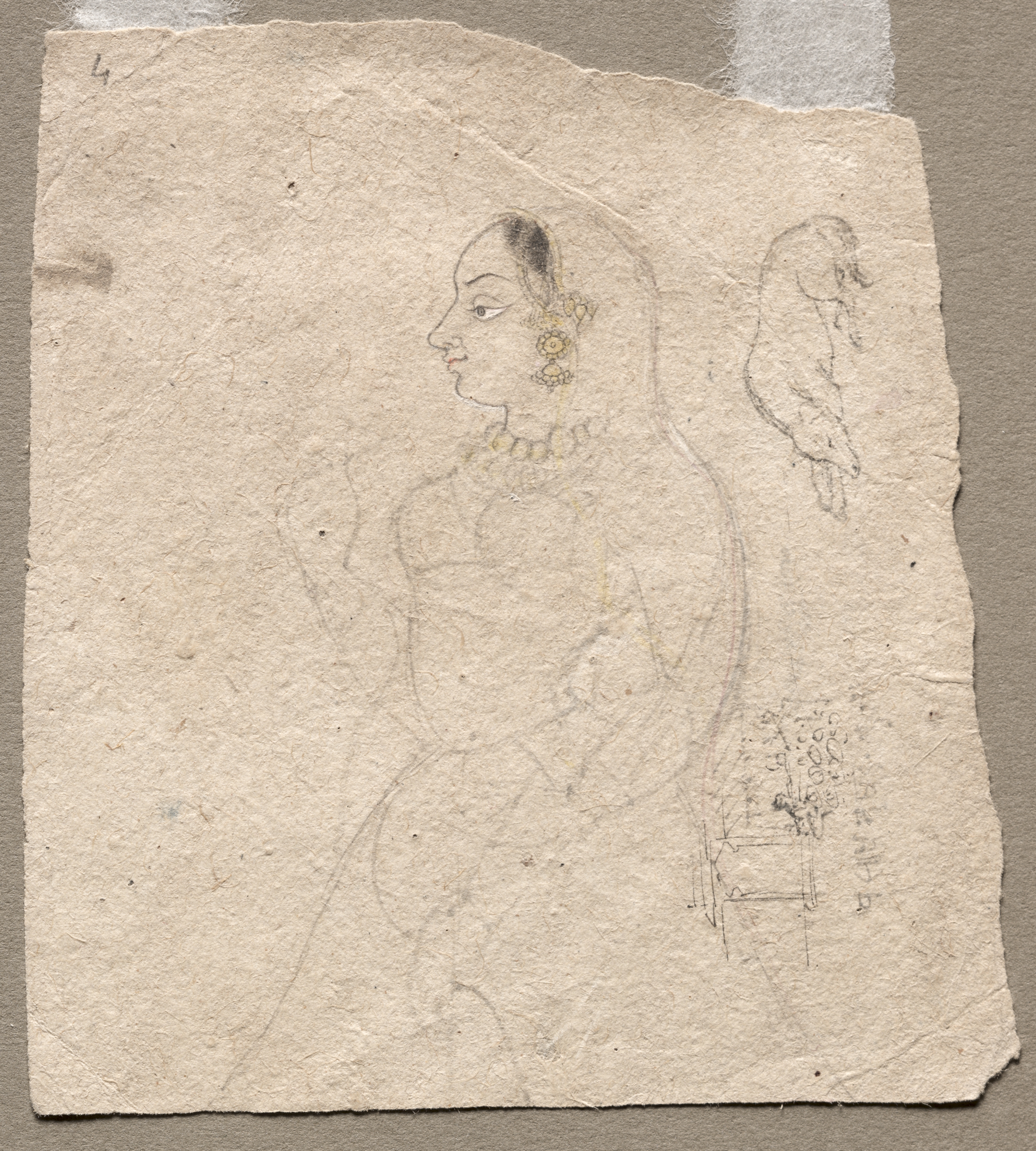 Sketch of  a Woman with an elephant and other animals on reverse