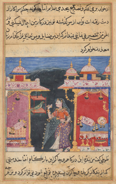 The Parrot Addresses Khujasta at the Beginning of the Seventh Night, from a Tuti-nama (Tales of a Parrot)