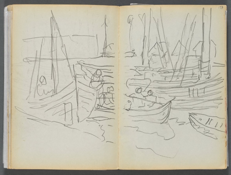 Sketchbook- The Granite Shore Hotel, Rockport, page 156 &157: Boats in Harbor 