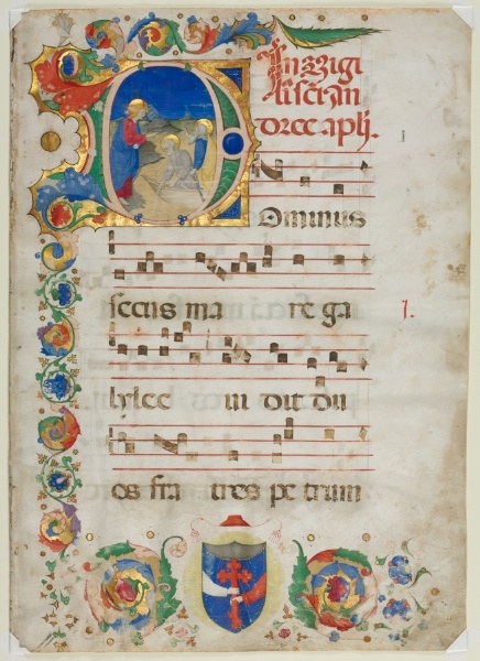 Bifolium Excised from an Antiphonary:  Initial D[ominus Iesus] with the Calling of Peter and Andrew