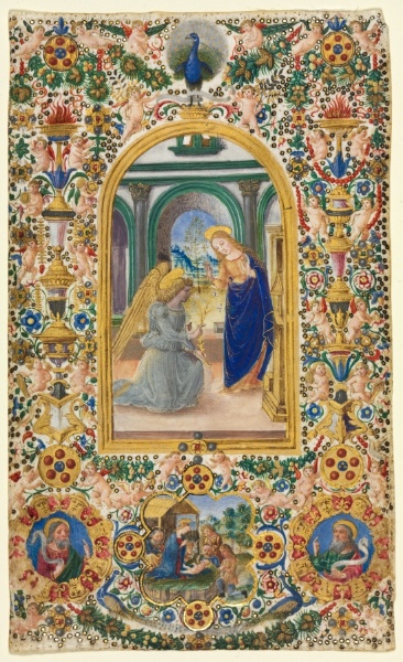 Leaf from a Book of Hours: Annunciation, Nativity and Two Prophets