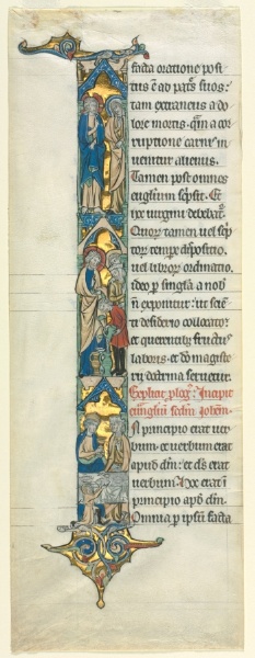 Partial Leaf from a Latin Bible: Initial I[n principio] with the Marriage at Cana