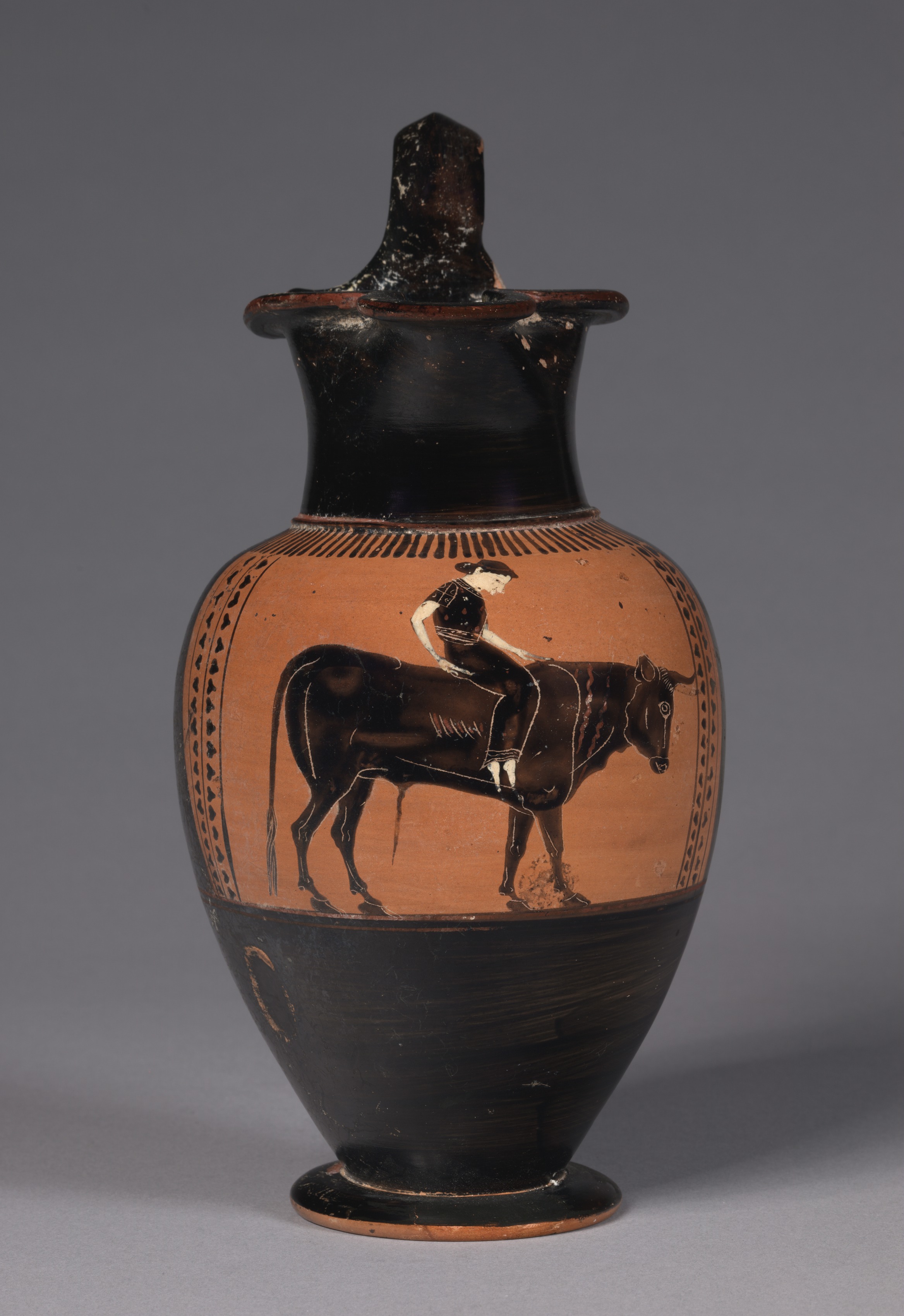 Black-Figure Trefoil Oinochoe (Wine Jug): Europa on Bull