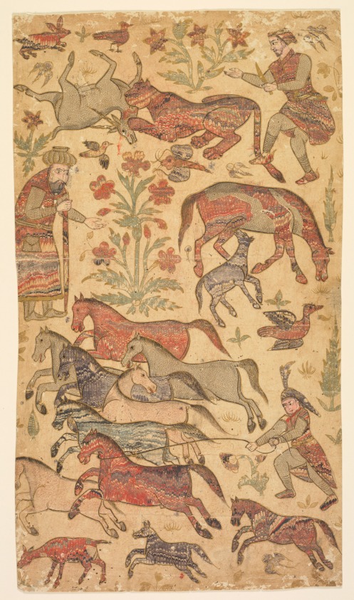 Basit Rakhsh A marbled picture of Rustam catching Rakhsh | Cleveland Museum of Art