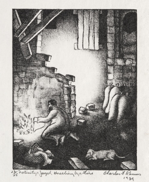 Nativity, Joseph Kneeling by a Fire