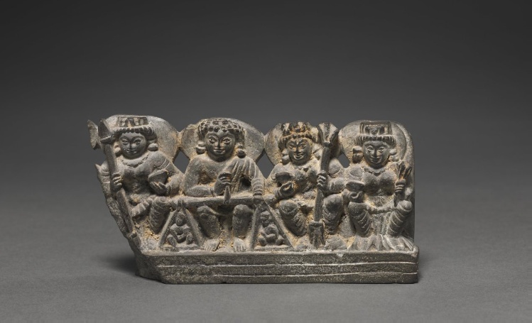Yama as Dharma, the Judge of the Deceased with His Consorts (minature stele)