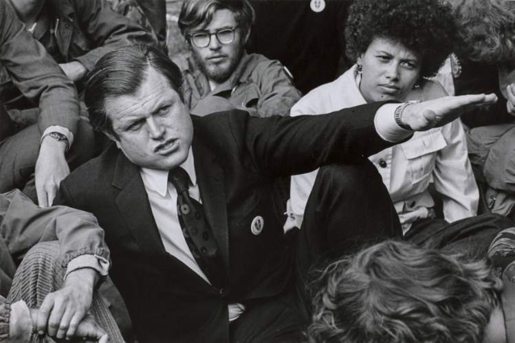 Senator Ted Kennedy speaking to a group of demonstrators, Vietnam Veterans Against the War demonstration, Washington, D.C., April 1971