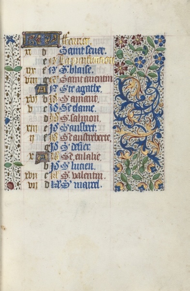 Book of Hours (Use of Rouen): fol. 2r, Calendar Page for February