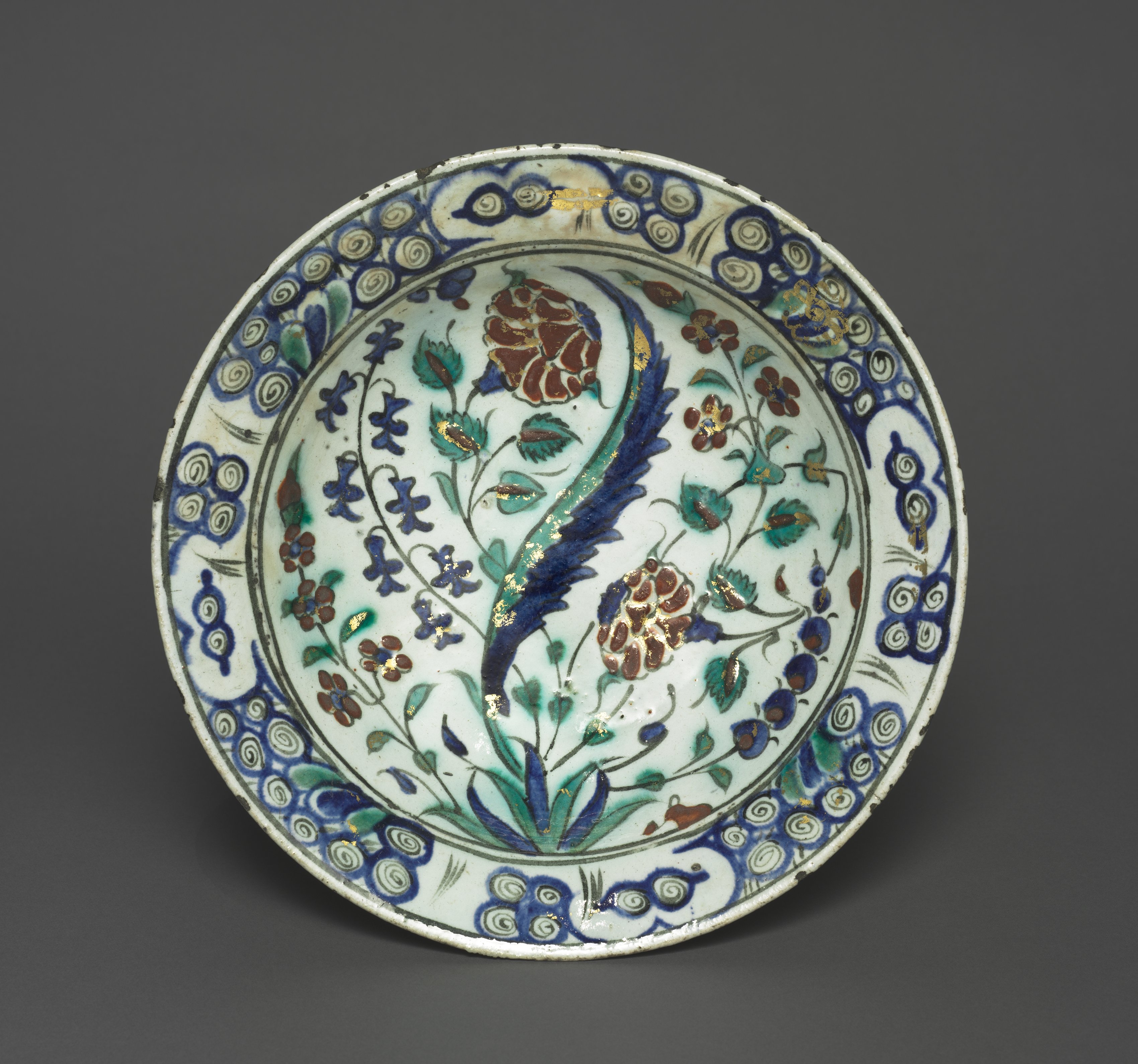 Gilded Dish with Flowers and Leaves