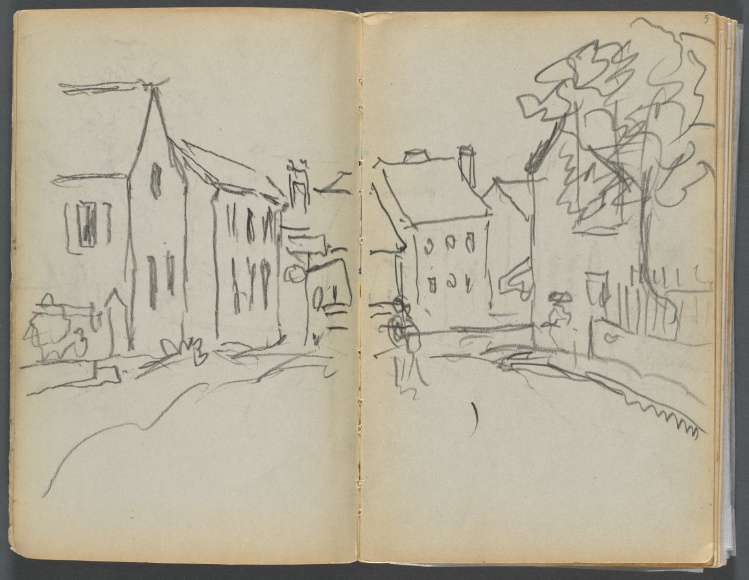 Sketchbook- The Granite Shore Hotel, Rockport, page 004 & 5: Street Scene 