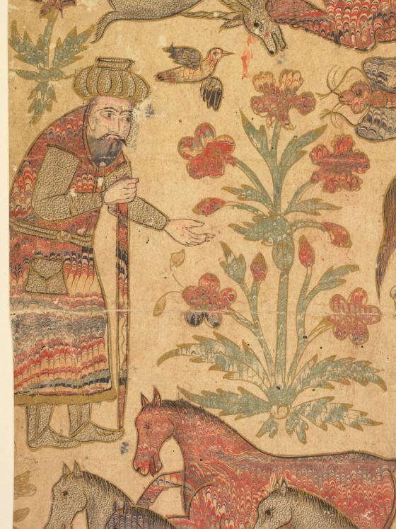 Basit Rakhsh A marbled picture of Rustam catching Rakhsh | Cleveland Museum of Art