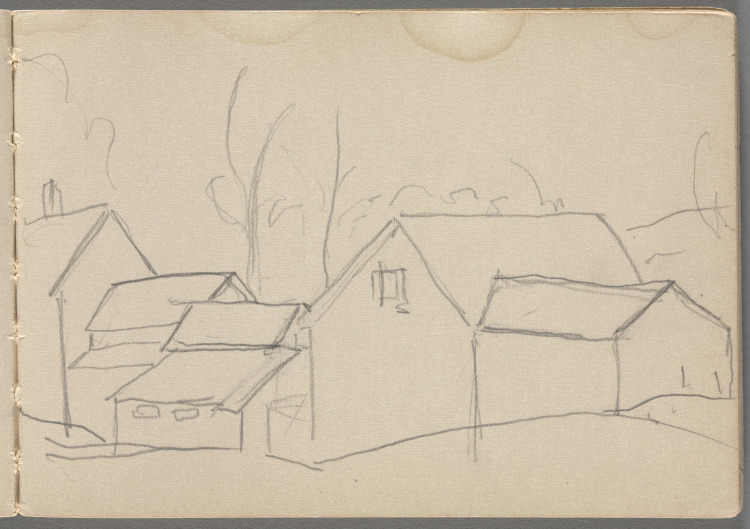 Sketchbook No. 4, page 9: Pencil sketch of houses 