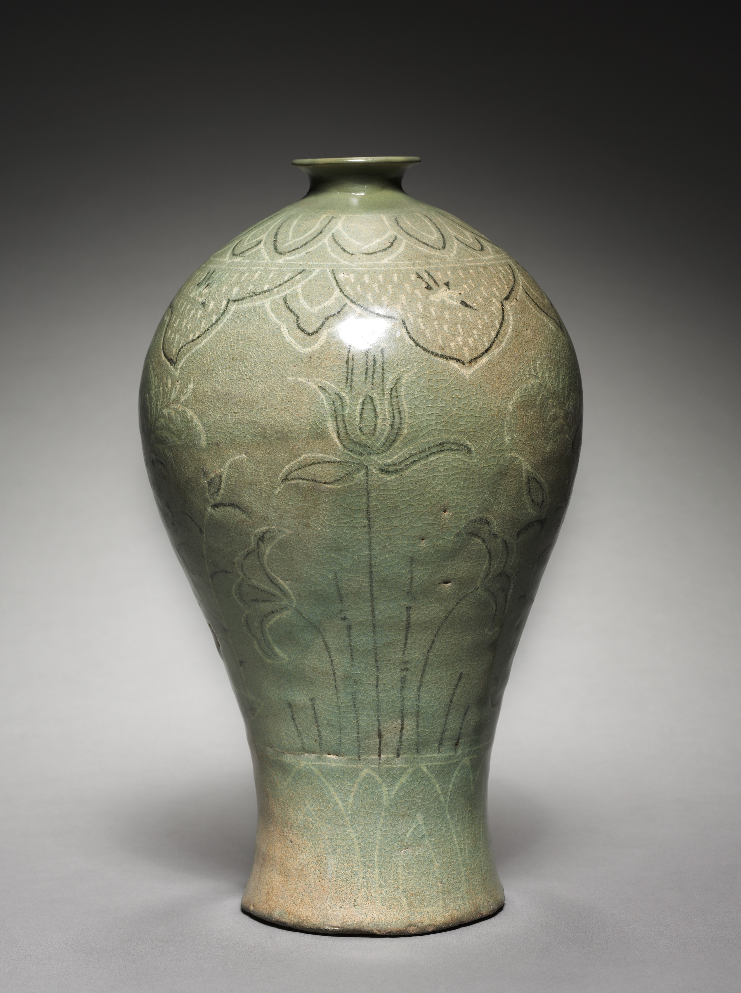 Prunus Vase with Inlaid Lotus and Reed Design