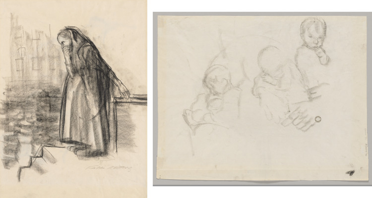 Pregnant Woman Contemplating Suicide (recto) Three Studies of a Child (verso)
