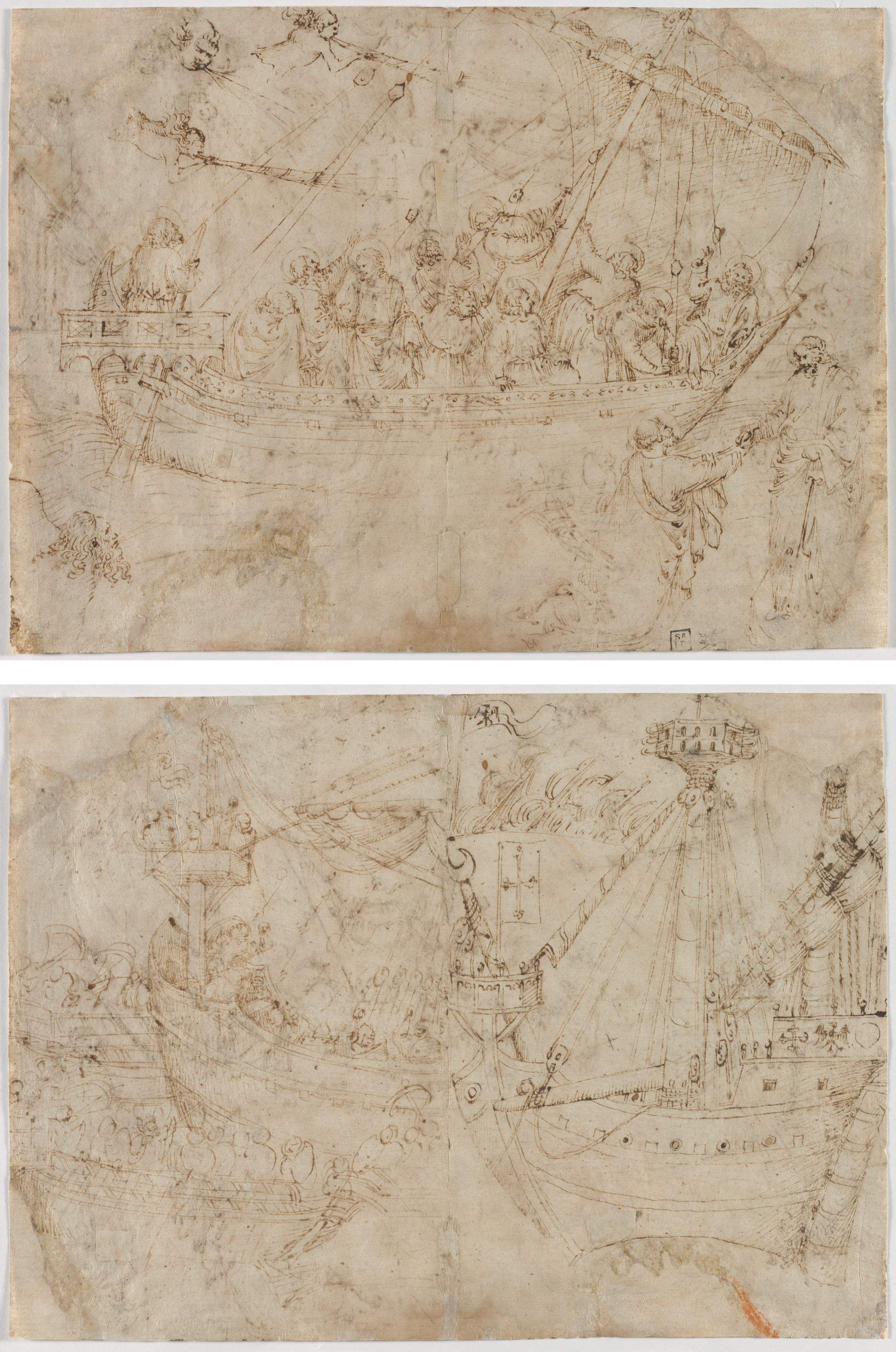 Navicella (recto) Two Drawings of Ships (verso)