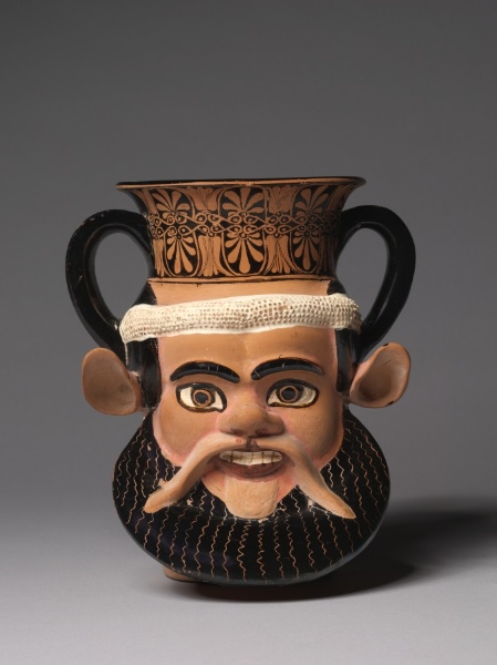 Red-Figure Janiform Kantharos (Two-Sided Head-Shaped Drinking Cup): Satyr and African