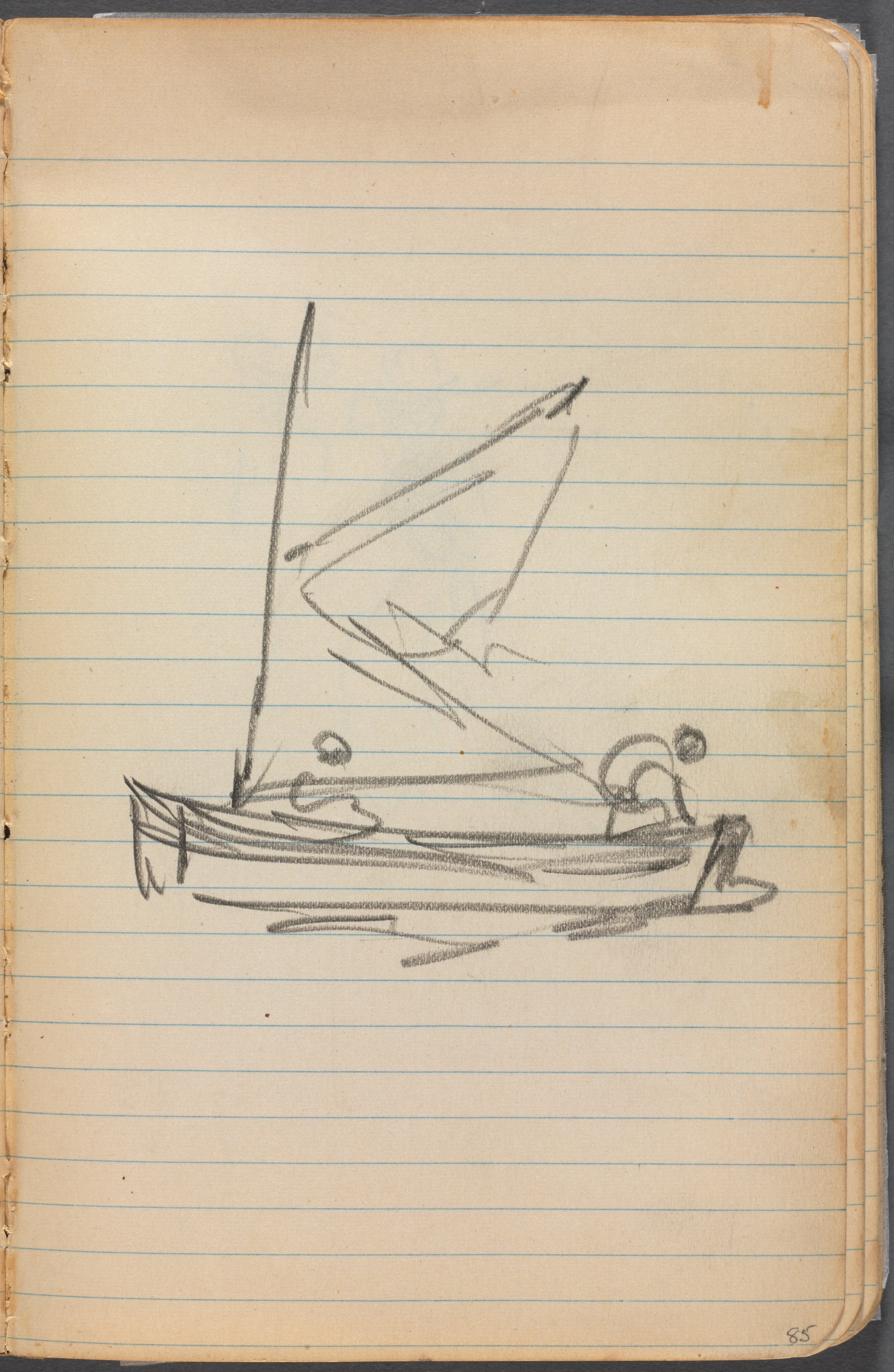 Sketchbook, page 085: Sailboat with Two Figures 