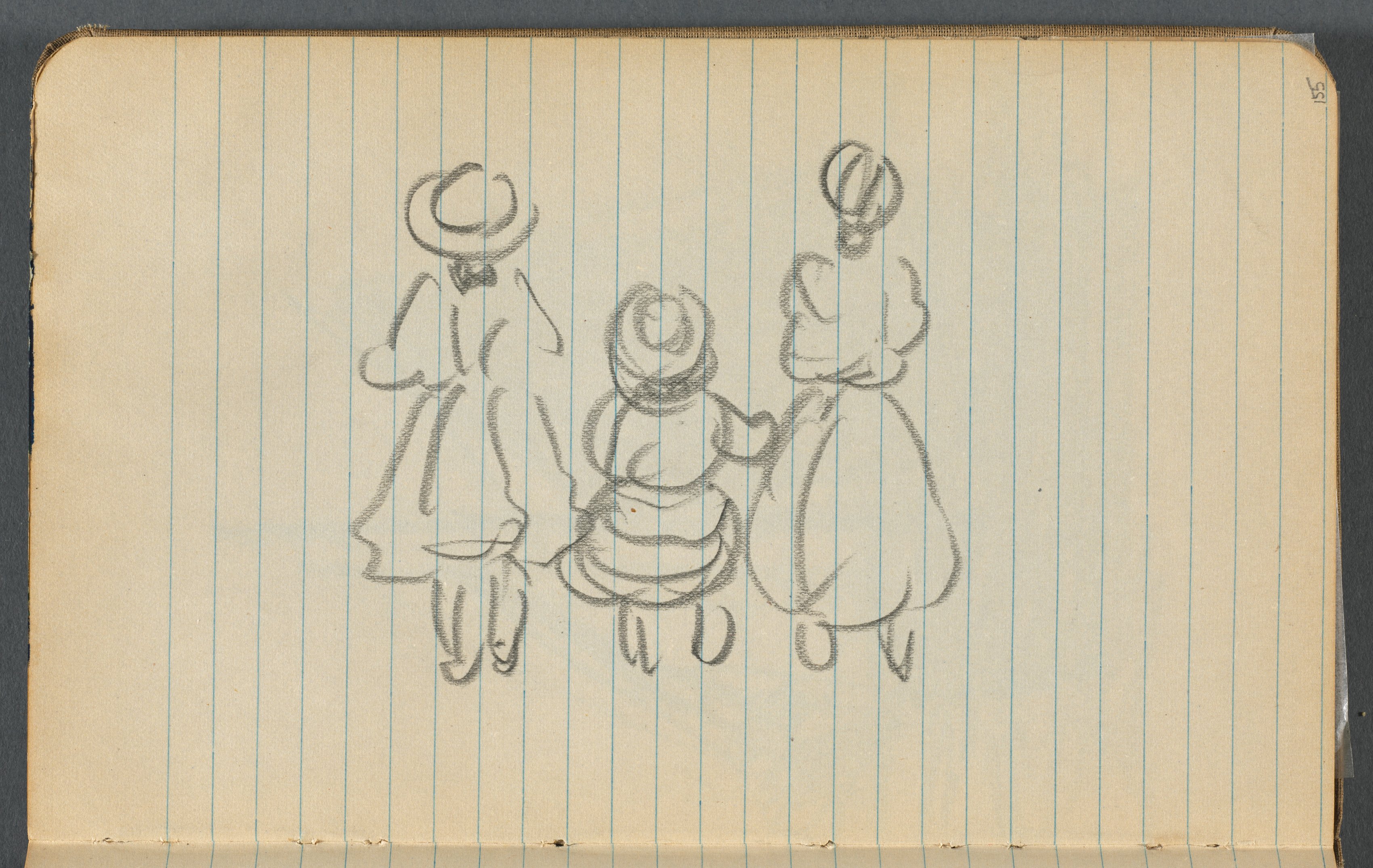 Sketchbook, page 155: Three Female Figures seen from the back 