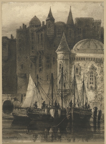 Harbor Scene with Boats and Castle