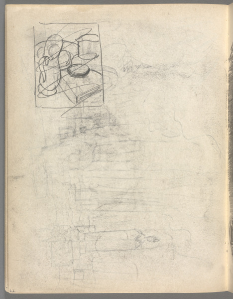 Sketchbook No. 6, page 62: Pencil border with still life crossed out