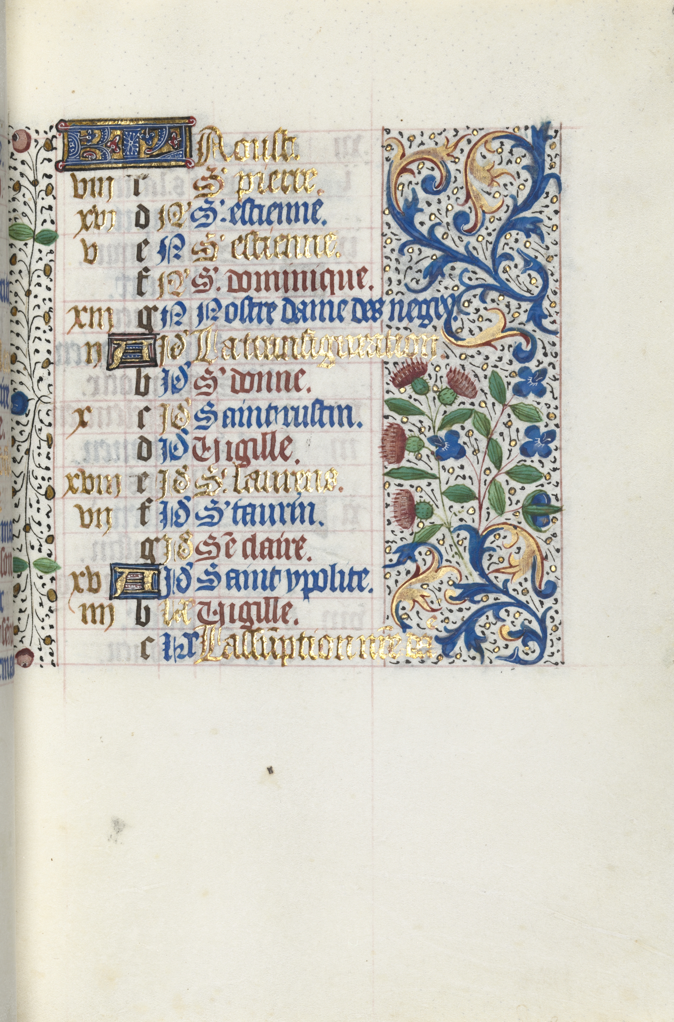 Book of Hours (Use of Rouen): fol. 8r, Calendar Page for August