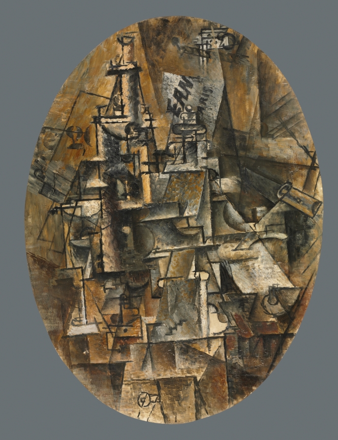 Bottle, Glass, Fork, Pablo Picasso, 1911–12