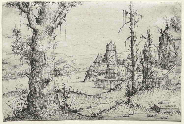River Landscape with Large Tree at Left