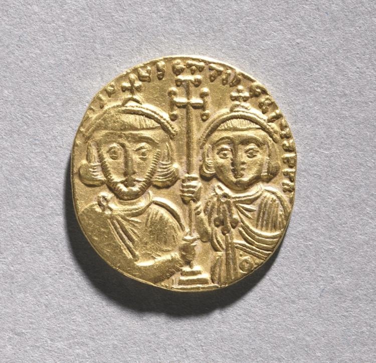 Solidus with Justinian II Rhinometus and His Son Tiberius (reverse)