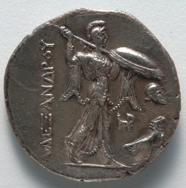 Tetradrachm: Athena Promachos, advancing right holding spear and shield; helmet and eagle right (reverse)