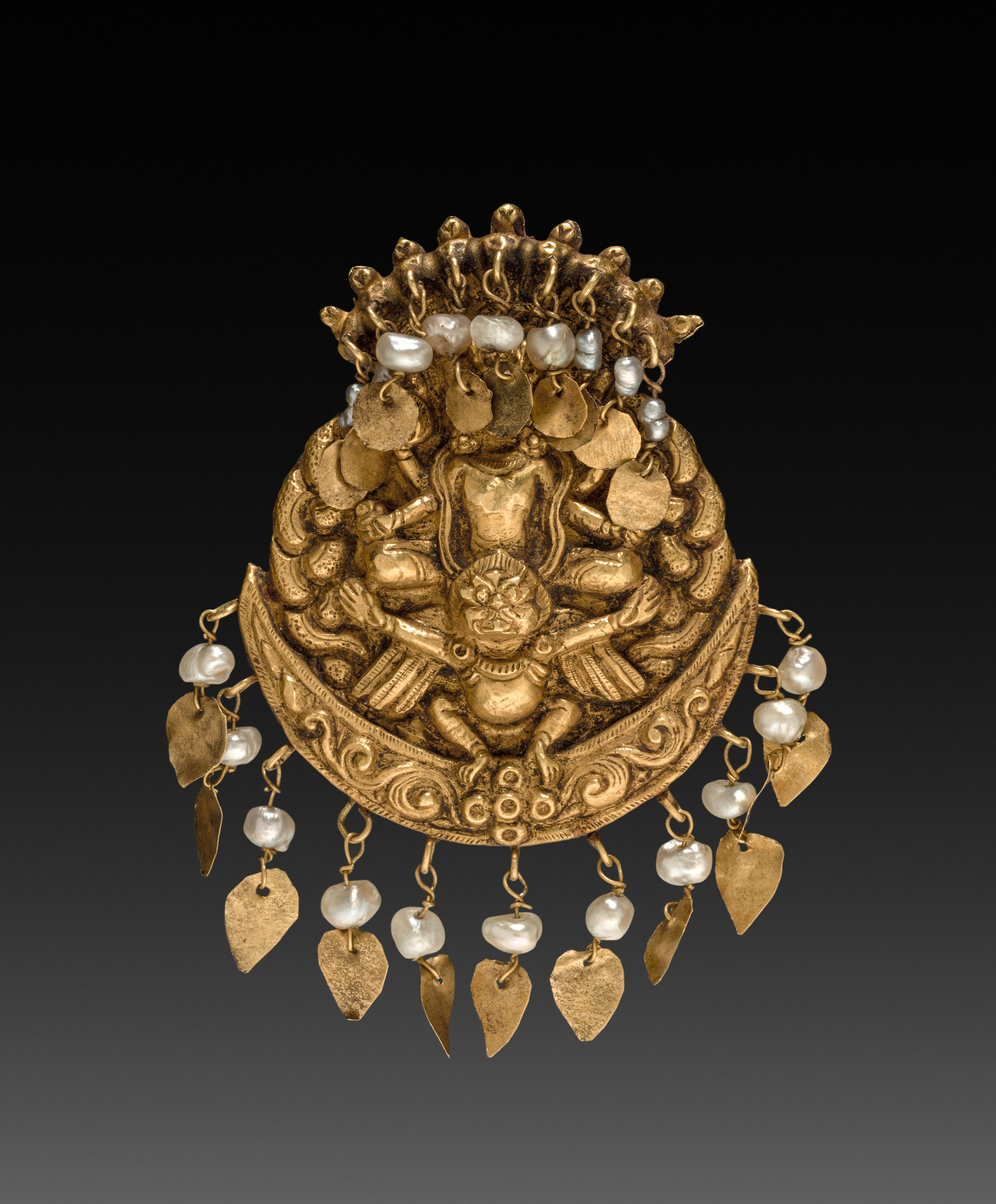 Earring with Four-Armed Vishnu Riding Garuda with Nagas (serpent divinities)